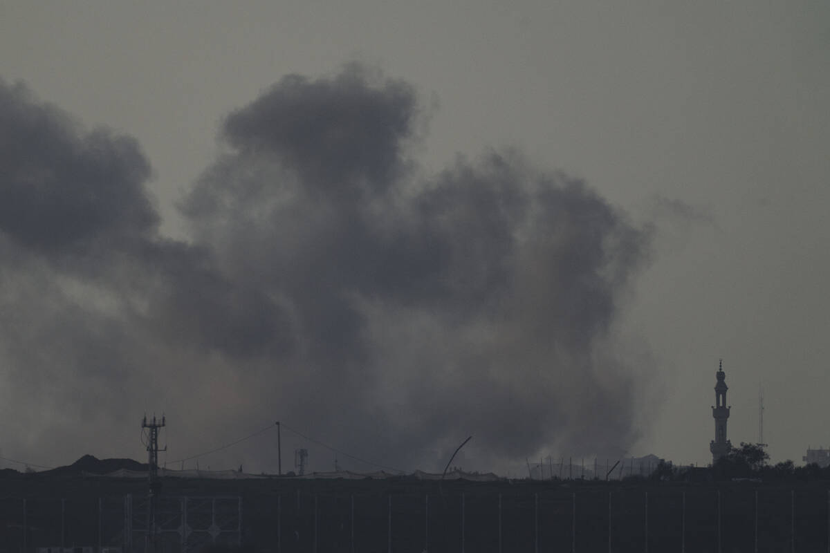 Smoke rises following an Israeli bombardment in the Gaza Strip, as seen from southern Israel, S ...