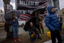 People attend a 24 hour rally calling for the release of the hostages kidnapped by Hamas milita ...