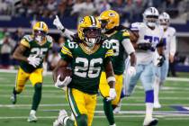 Green Bay Packers safety Darnell Savage (26) runs with the ball after making an interception on ...