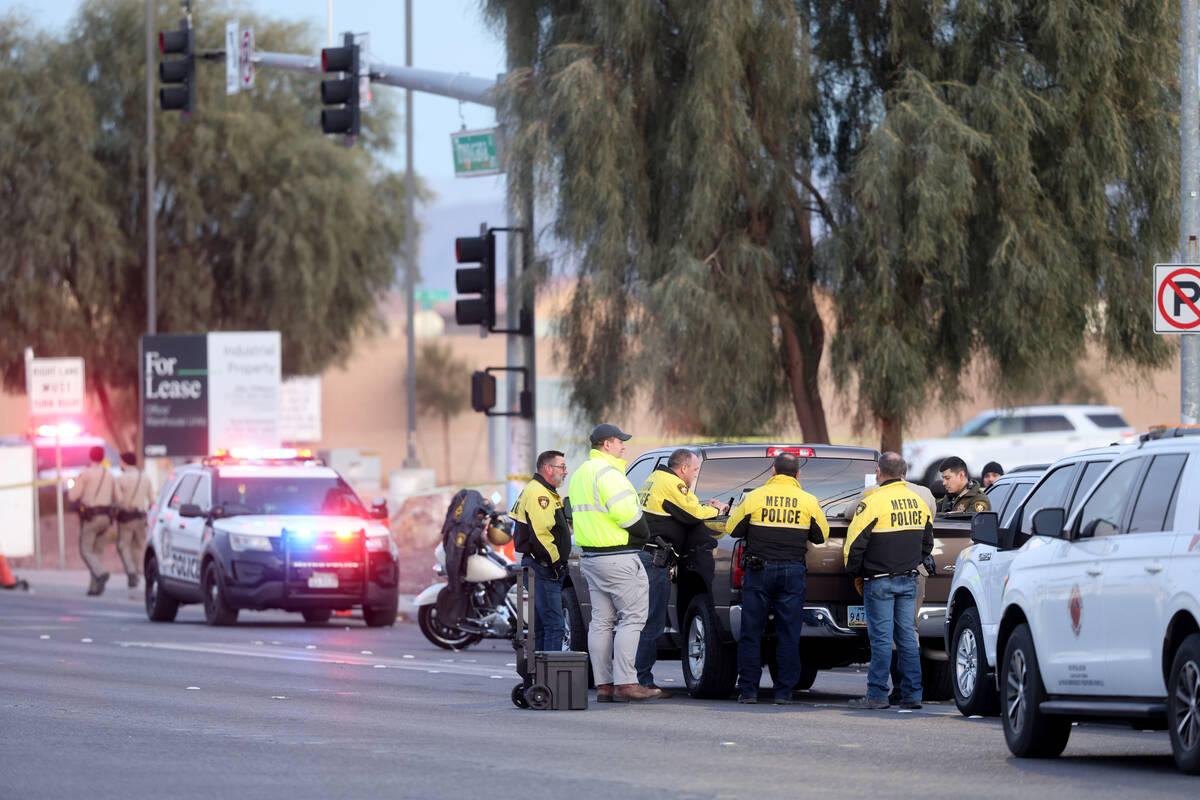 Police investigate a fatal crash involving a motorcycle and a RTC bus at Tropicana Avenue and J ...