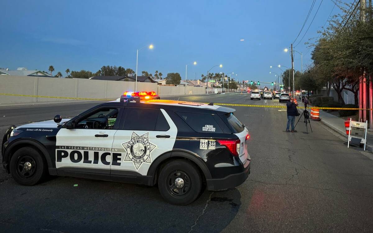 Police investigate a fatal crash involving a motorcycle and a RTC bus at Tropicana Avenue and J ...