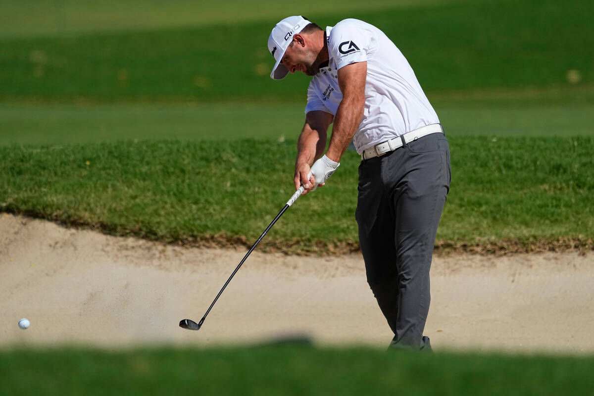 Taylor Montgomery hits from the sand trap on the 18th fairway during the final round of the Son ...