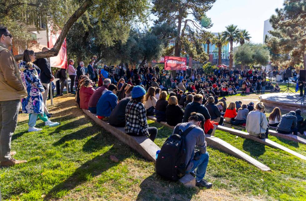 Attendees fill the amphitheater as the Intertribal Nations from Southern Nevada perform a trad ...