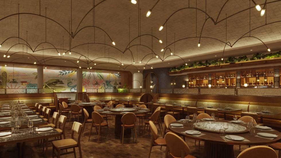 A rendering of the main dining room of Ortikia, a Mediterranean wood-fire grill set to open in ...