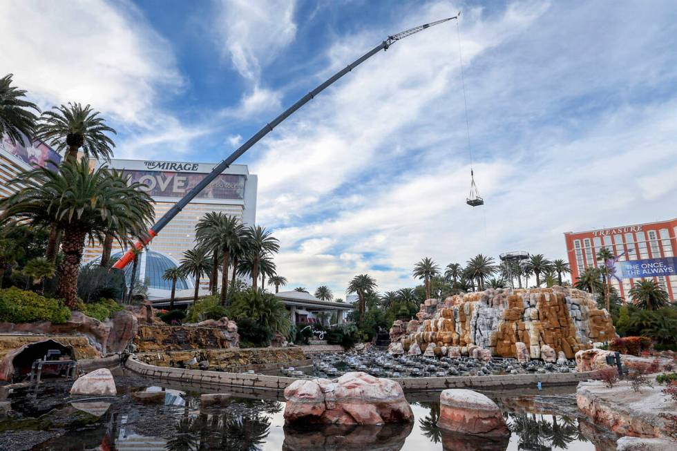 Construction is underway on the Mirage Volcano on Tuesday, Jan. 16, 2024, in Las Vegas. Paramou ...