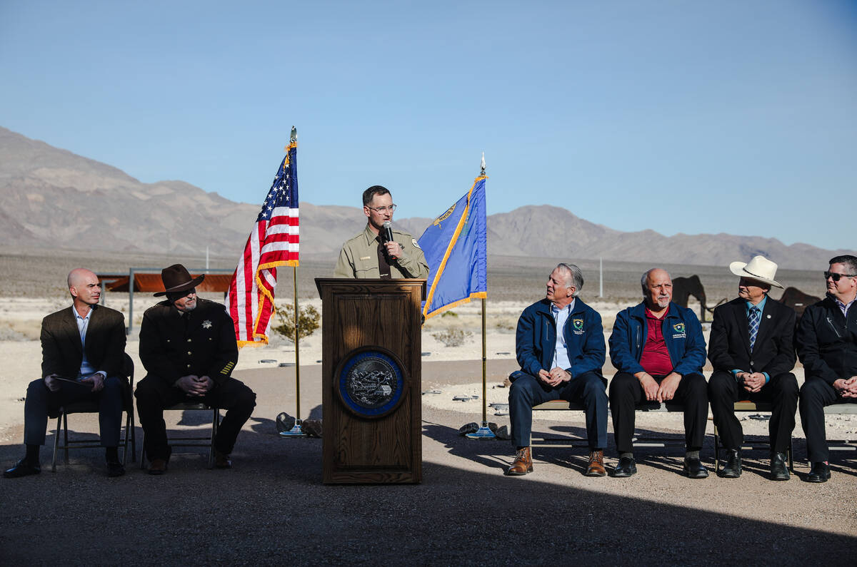 Garrett Fehner, state park supervisor, addresses media and guests at a ribbon-cutting event for ...