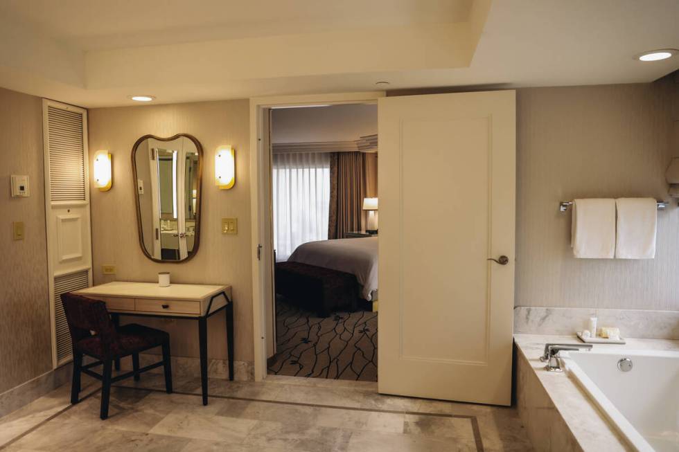 The bathroom inside of the Salone Suite at the Bellagio is seen on Wednesday, Jan. 17, 2024, in ...