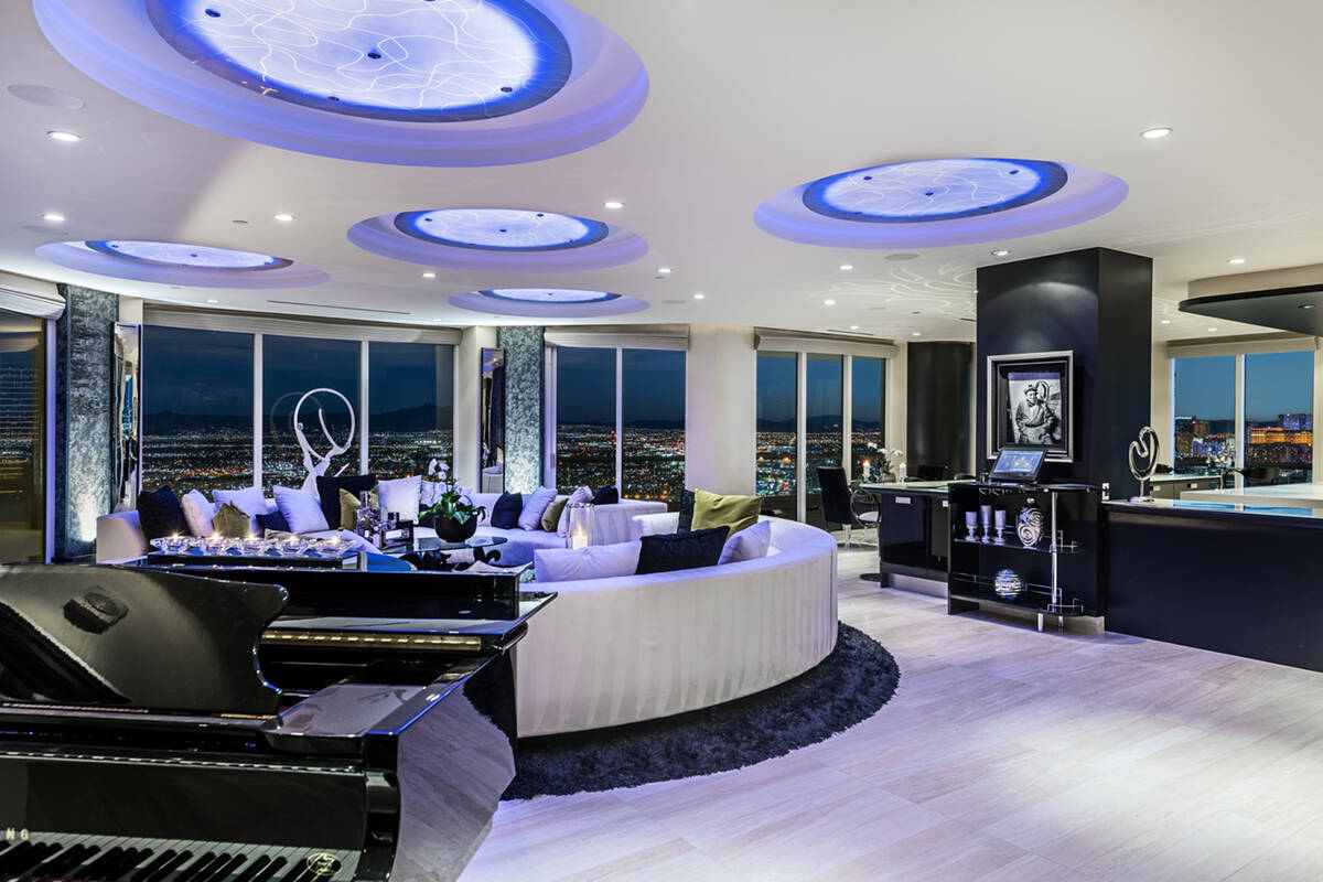 The two-story Turnberry Place penthouse on the 37th and 38th floor has views of the Strip and d ...