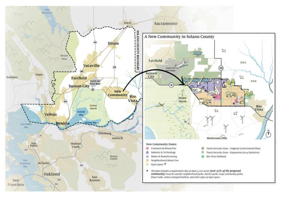 This image provided by California Forever shows context of a map of a proposed new community in ...