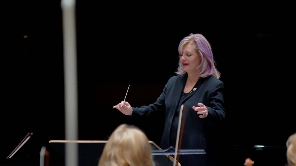 Dr. Noreen Green conducts the Los Angeles Jewish Symphony in a scene from "Symphony of the Holo ...