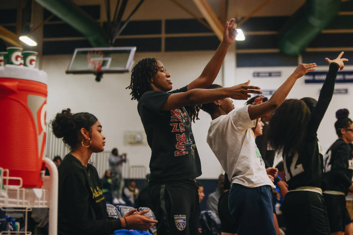The Democracy Prep bench celebrates during a game against Spring Valley at Spring Valley High S ...