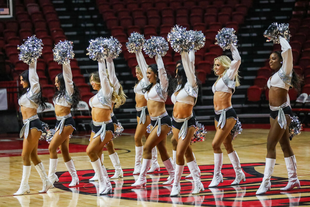 The Las Vegas Raiders cheerleaders perform at the Las Vegas Super Bowl LVIII Host Committee’s ...