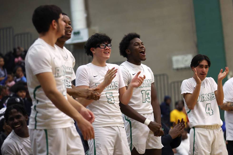 Rancho’s bench celebrates after their team scored during the second half of a high schoo ...