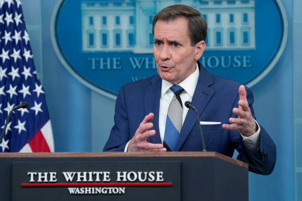 National Security Council spokesman John Kirby speaks during the daily briefing at the White Ho ...