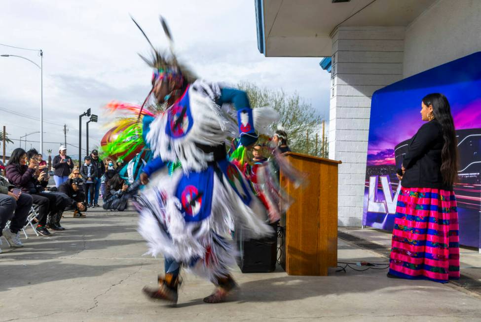 Intertribal dancers perform during a Super Bowl "Green Week" event at the Las Vegas I ...