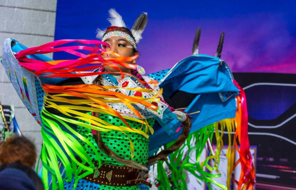 Intertribal dancers perform during a Super Bowl "Green Week" event at the Las Vegas I ...