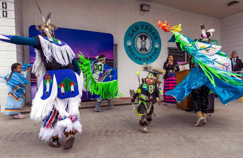 Intertribal dancers perform during a Super Bowl "Green Week" event at the Las Vegas I ...