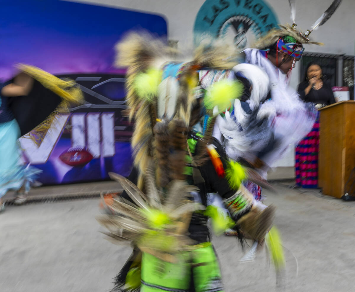 Intertribal dancers perform during a Super Bowl "Green Week" event at the Las Vegas I ...