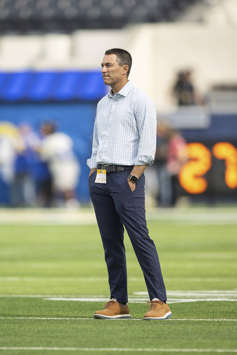Los Angeles Chargers general manager Tom Telesco watches his players before an NFL preseason fo ...