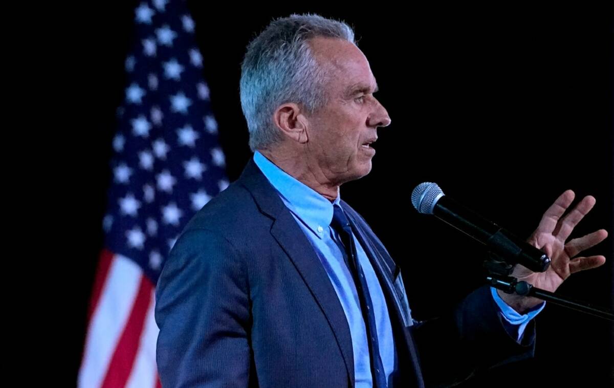 Robert F. Kennedy Jr. speaks at a voter rally, Wednesday, Dec. 20, 2023, in Phoenix. (AP Photo/ ...