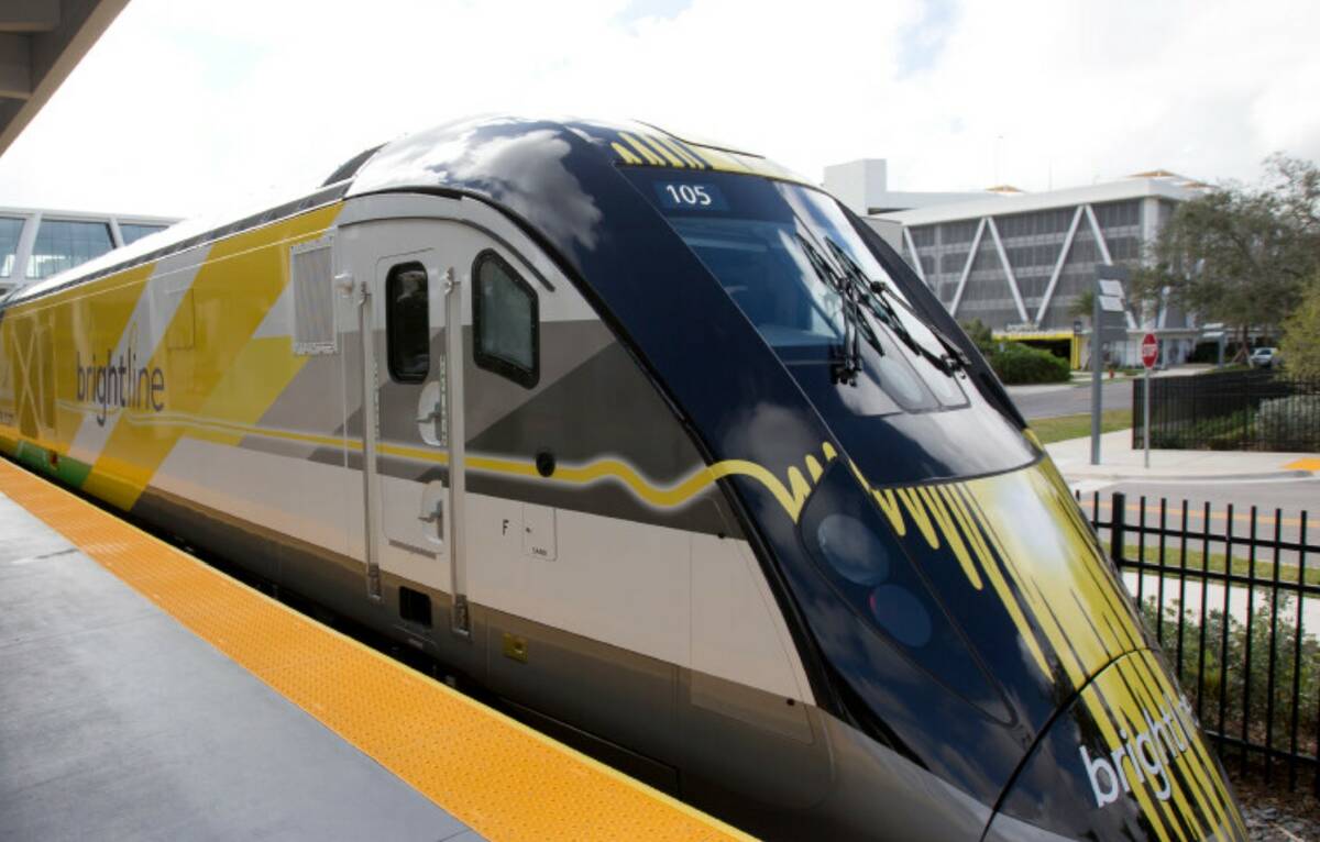 A Brightline train is seen at a station in 2018, in Fort Lauderdale, Fla. (AP Photo/Wilfredo Lee)