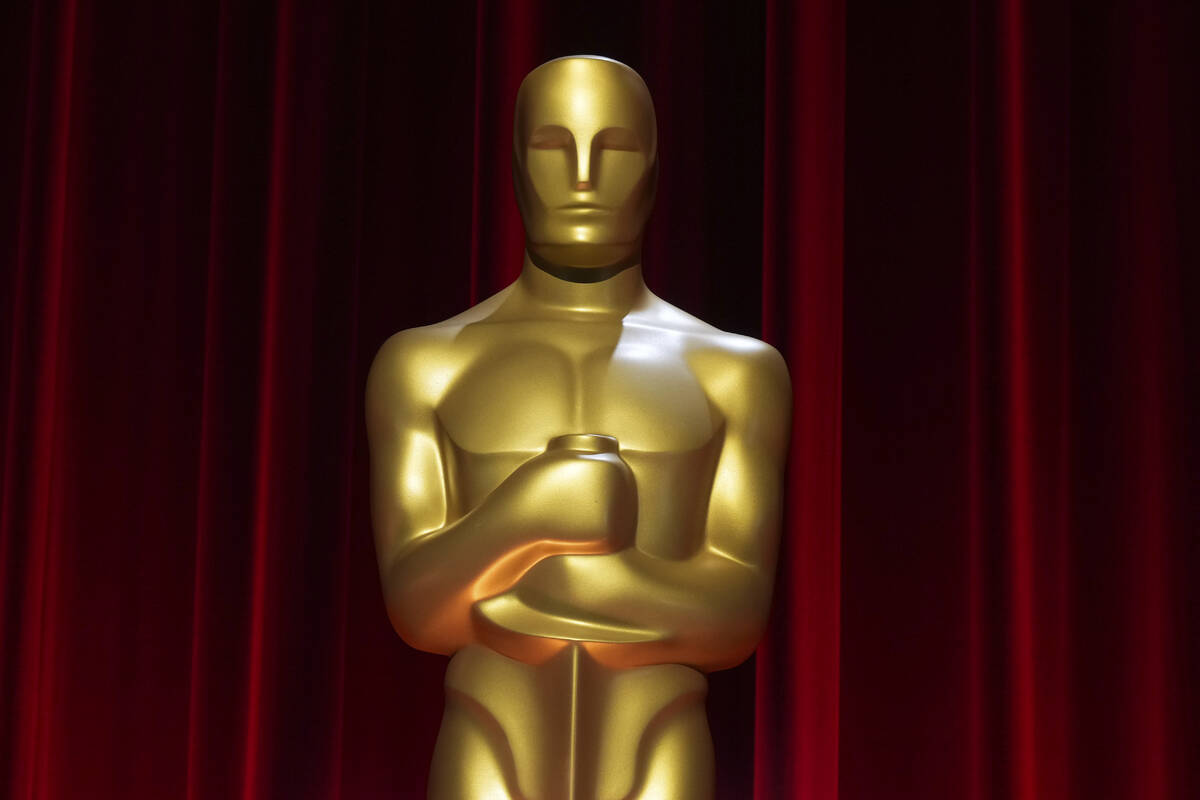 A replica of the Academy Awards statuette on display prior to the 96th Academy Awards nominatio ...