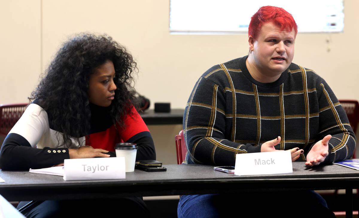 UNLV mass shooting survivor Millan “Mack” Gledhill speaks during a roundtable dis ...