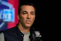 Los Angeles Chargers general manager Tom Telesco speaks during a press conference at the NFL fo ...