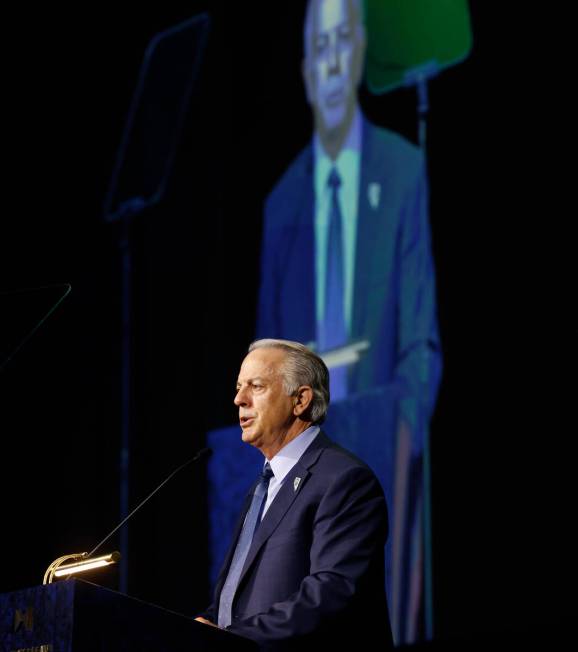 Gov. Joe Lombardo speaks during the Vegas Chamber's annual networking event, Preview Las Vegas, ...