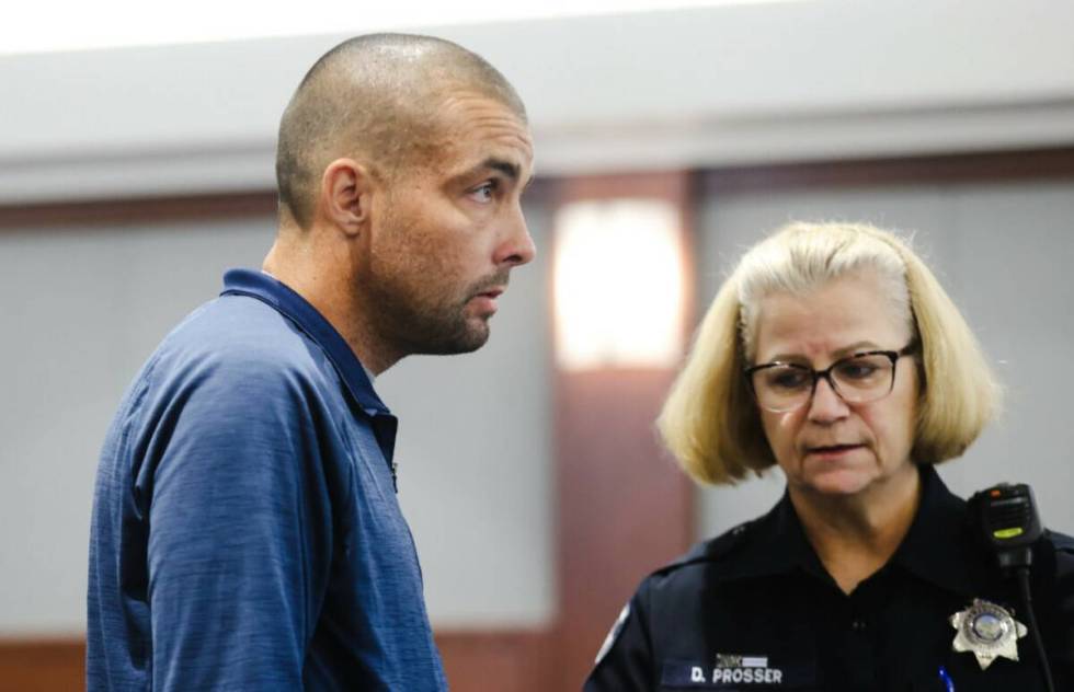 Sean Larimer speaks with the bailiff after his sentencing regarding a recent DUI crash he plead ...