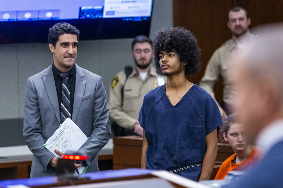 Defendant Treavion Randolph, center, stands with his attorney before answering questions by Jud ...