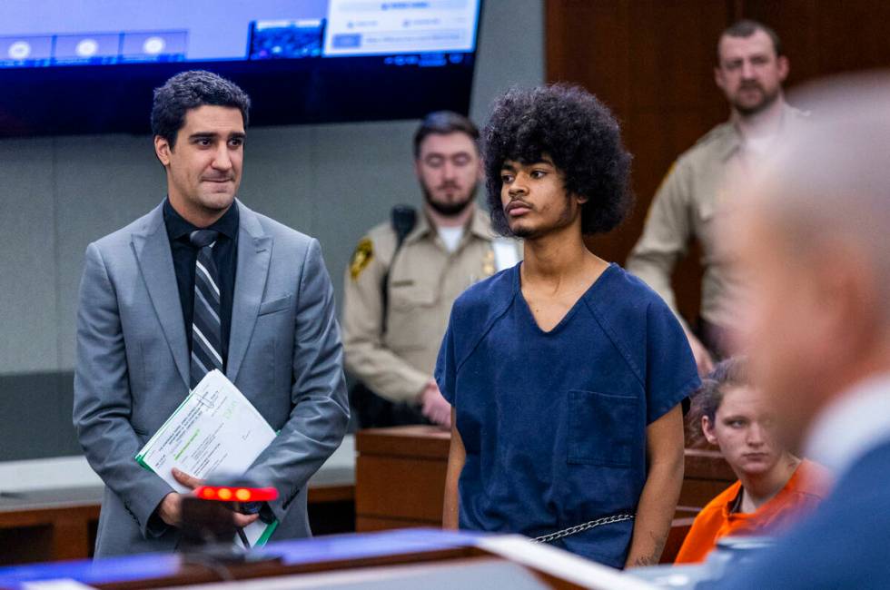 Defendant Treavion Randolph, center, stands with his attorney before answering questions by Jud ...