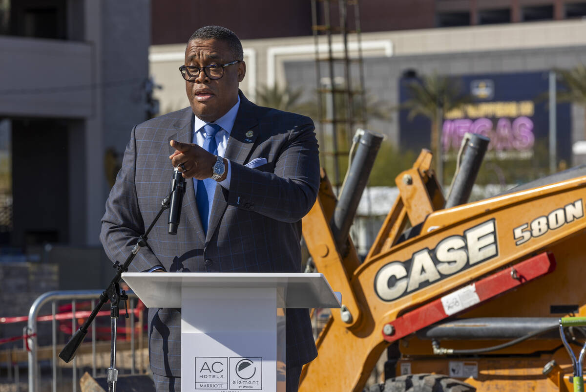 Councilman Cedric Crear speaks about the AC/Element Symphony Park Hotel during its groundbreaki ...