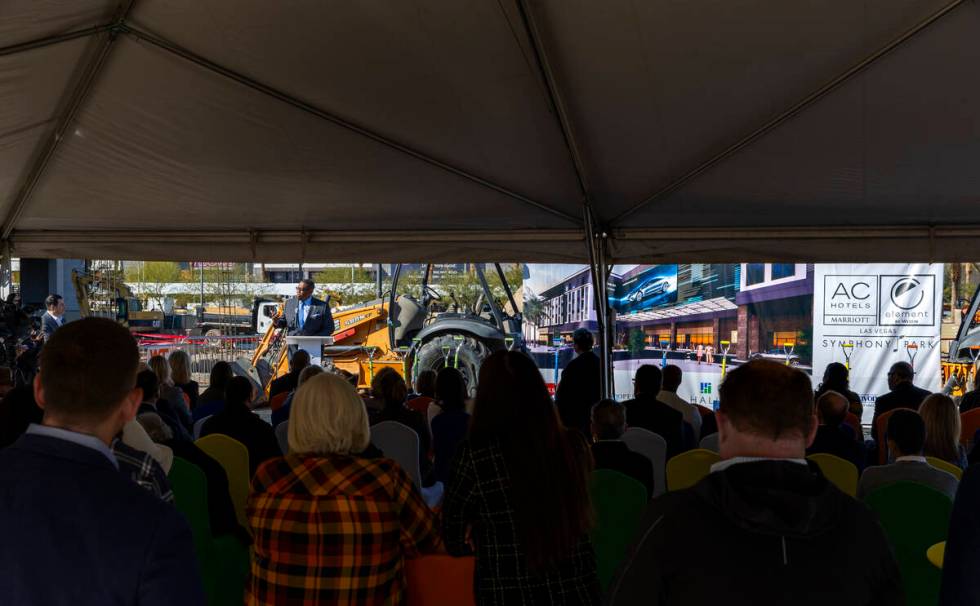 Councilman Cedric Crear speaks about the AC/Element Symphony Park Hotel during its groundbreaki ...