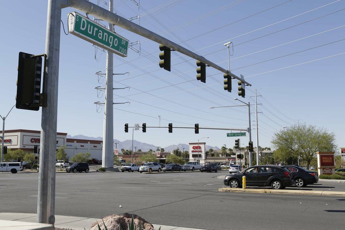 The intersection of Warm Springs Road and Durango Drive. (Bizuayehu Tesfaye/Las Vegas Review-Jo ...