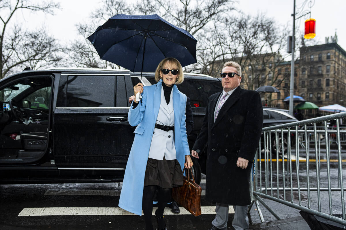 E. Jean Carroll arrives at Federal Court, Thursday, Jan. 25, 2024, in New York. Former Preside ...