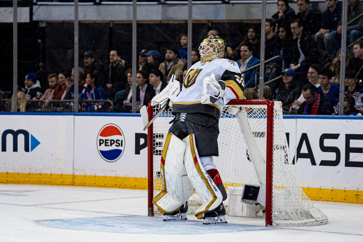 New York Rangers center Vincent Trocheck (16) and Vegas Golden Knights center Chandler Stephens ...