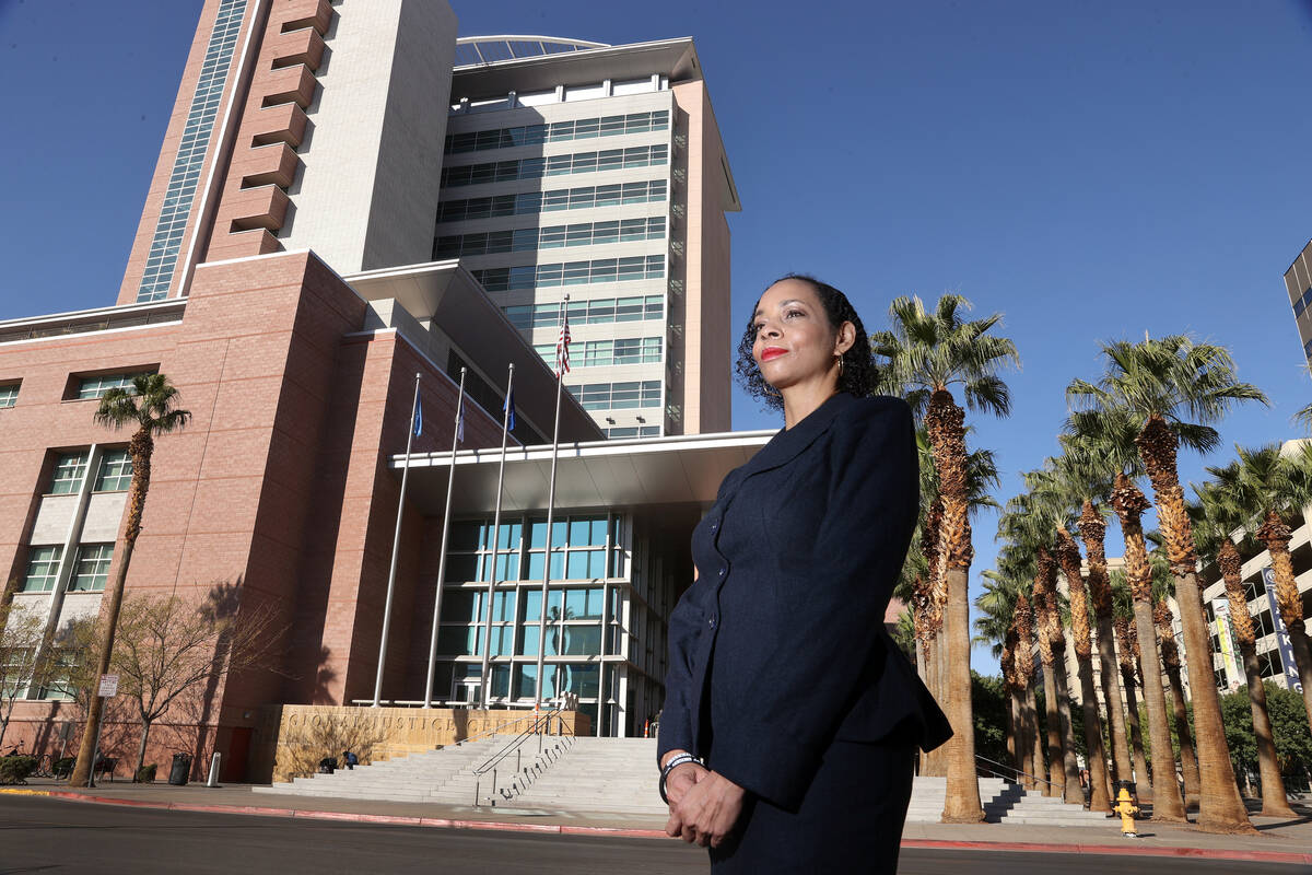 Erika Ballou poses for a portrait outside of the Regional Justice Center in Las Vegas in Novemb ...