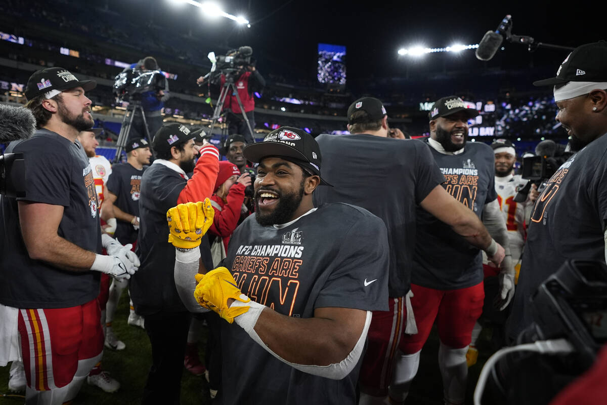 Kansas City Chiefs' Clyde Edwards-Helaire reacts after the AFC Championship NFL football game, ...