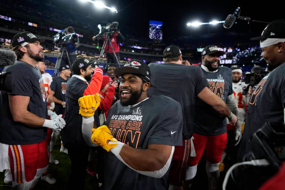 Kansas City Chiefs' Clyde Edwards-Helaire reacts after the AFC Championship NFL football game, ...