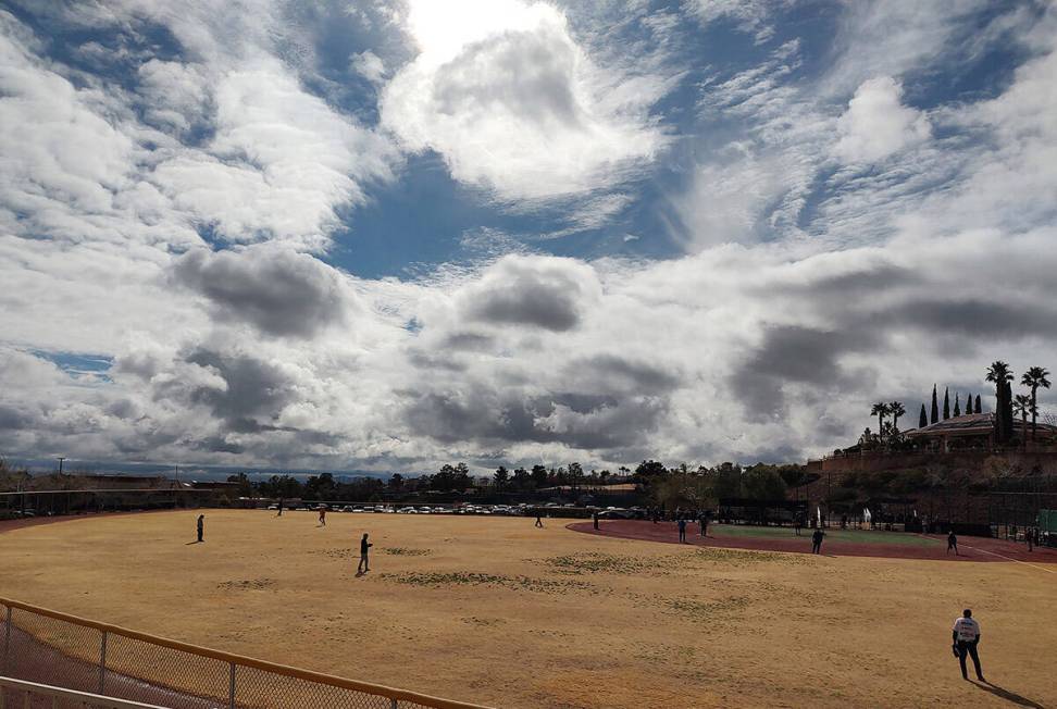 Softball players in Sun City Summerlin enjoy a game Tuesday, Jan. 23, 2024. (Marvin Clemons/La ...