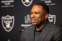 Raiders assistant general manager Champ Kelly speaks during a news conference following the fir ...