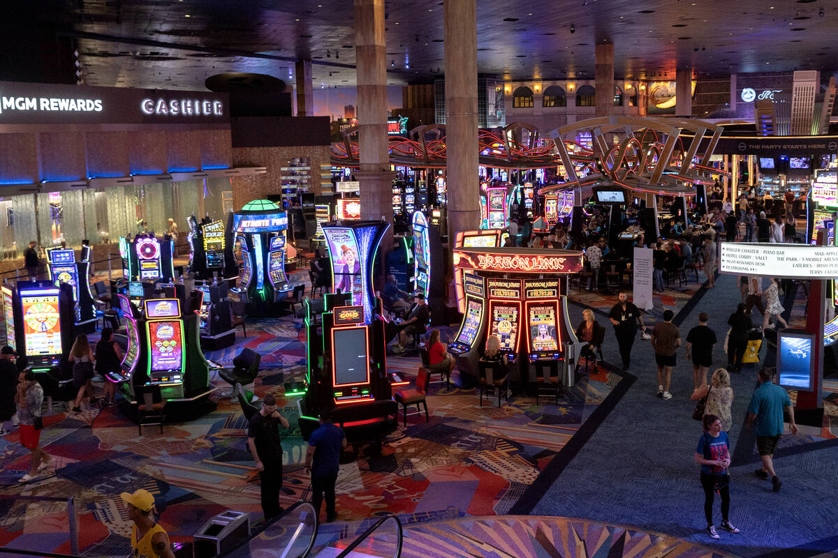 Guests move about the casino floor at New York-New York on Friday, Sept. 15, 2023, in Las Vegas ...