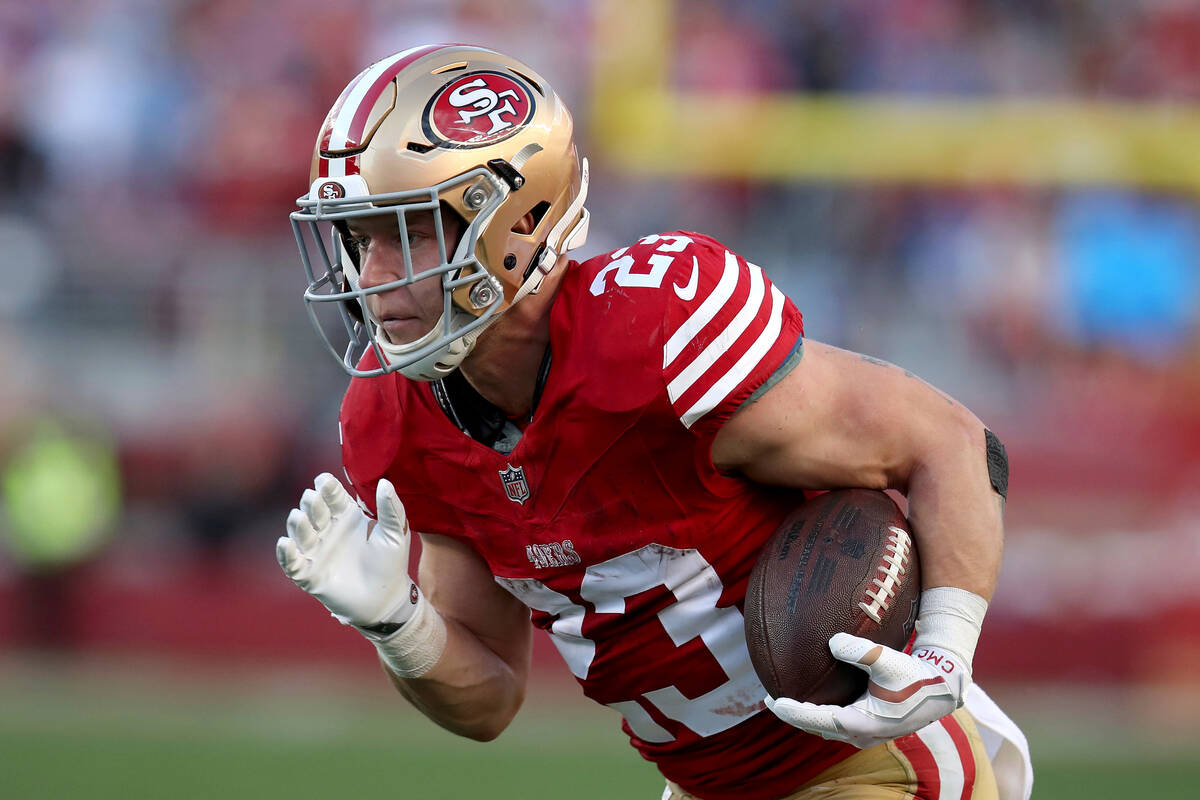 San Francisco 49ers running back Christian McCaffrey (23) runs during the NFC Championship NFL ...