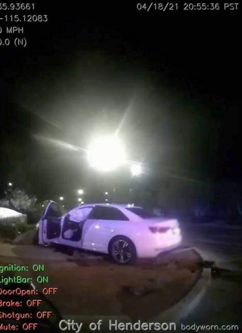 A screen grab of police body camera footage showing officer Katherine Cochran's white Audi, whi ...