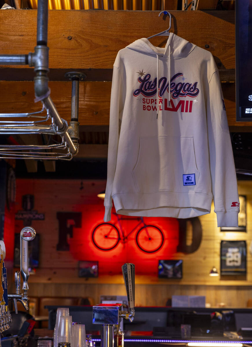 A Las Vegas Super Bowl sweatshirt hangs in the main bar at Joey's Tavern where they are plannin ...