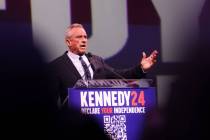 Independent presidential candidate Robert F. Kennedy speaks to a crowd at Area 15 in Las Vegas, ...