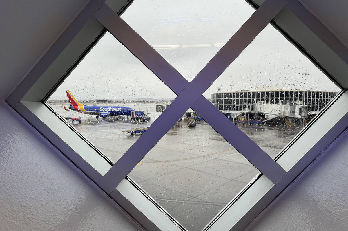 A solid light gray sky can be seen at Harry Reid International Airport on Thursday, Feb. 1, 202 ...