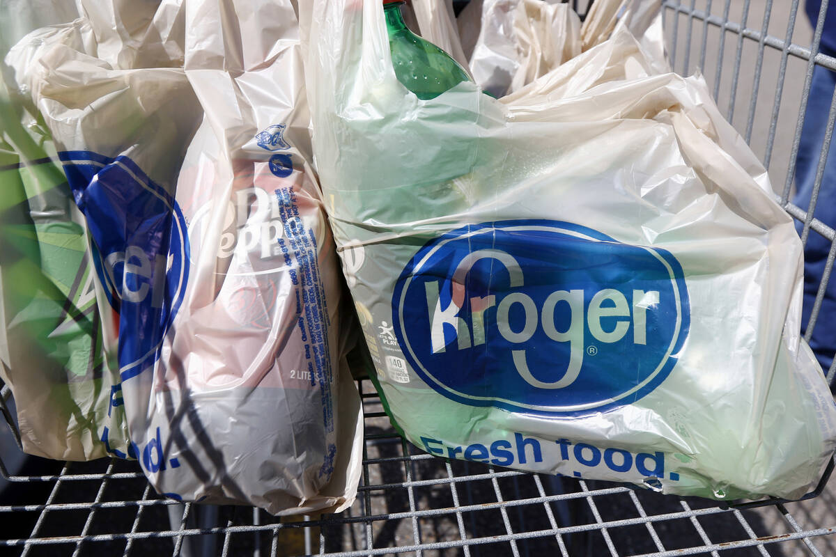 Kroger bags are seen in this AP file photo. (Rogelio V. Solis/AP)