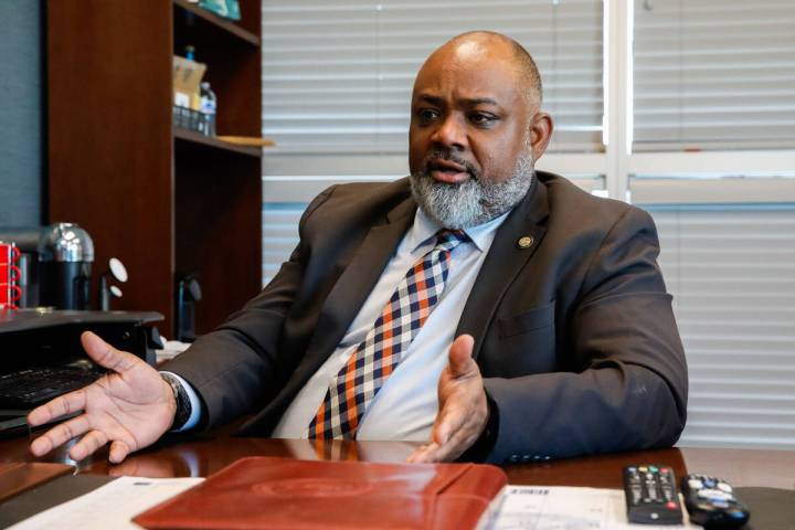 U.S. Attorney Jason Frierson, the first African-American U.S. Attorney for Nevada, speaks to th ...